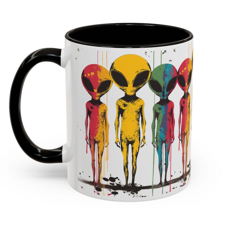 Taza de café con diseño de extraterrestre colorido: OVNI extraterrestre de ojos grandes imagen 6
