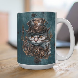 Steampunk Cat Collection large coffee mug, Mug 15oz, lovers of coffee, big coffee cup, industrialism, cosplay gift, cat lovers, Victorian