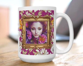 Floral Bohemian Mug: Artistic Ceramic Coffee Cup, Elegant Drinkware