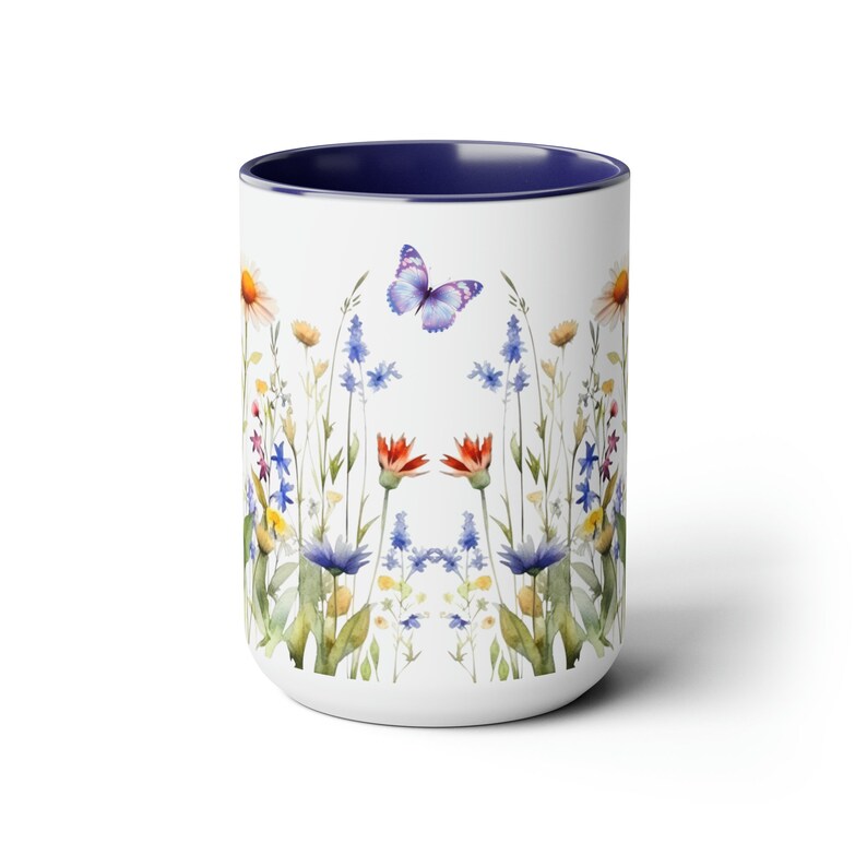 Wildflower Garden Coffee Mug: Cottagecore Two-tone Ceramic Mug (15oz ...