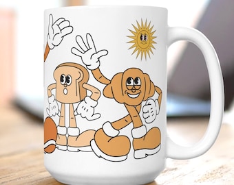 Retro koffiemok cartoon ontbijt - keramische kop 15oz