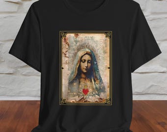 Mother Mary Sacred Heart t shirt, Short Sleeve Tee, graphic tee Jesus&#39; mother, Virgin Mary, Holy Mary shirt Catholic t shirt gift