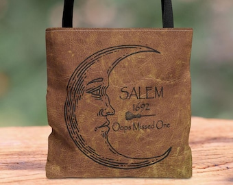 Salem Witch Tote Bag: Crescent Moon Halloween Shopping Bag