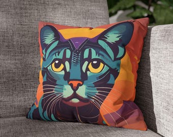Retro Cat Art Pillowcase: Bohemian Home Decor Accent