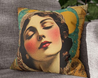 Golden Sun Lady Pillow Cover: Nostalgic Beauty Accent