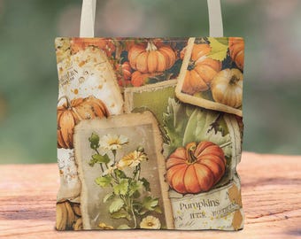 Vintage Pumpkin Harvest Tote Bag: Autumn Seed Pack Design