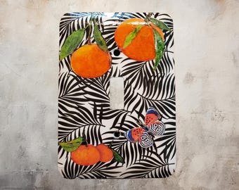Decoupage Metal Toggle Switch Plate: Florida Oranges & Butterfly
