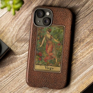 Funda para teléfono, fundas resistentes, funda para teléfono con la carta del tarot del zodíaco, signo astrológico Virgo, regalo del signo del zodíaco, regalo de cumpleaños, funda de estilo vintage