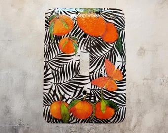Florida Oranges Switch Plate Cover: Decoupage Collage, Palm Fronds