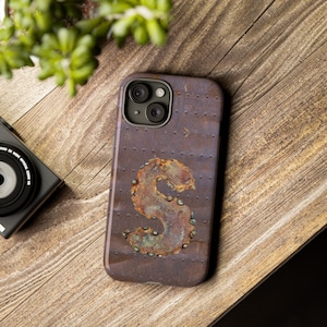Tough Cases, Initial S phone case, personal initial case, welded metal look, rusty metal looking phone case, rugged style, industrial look S