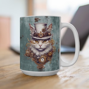 Steampunk Cat Collection large coffee mug, Mug 15oz, industrialism, cosplay gift, Victorian explorer, loves cats, loves coffee, unique gift