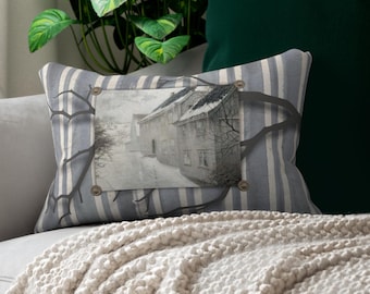 Winter Village Lumbar Pillow: Gray Striped Accent Pillow