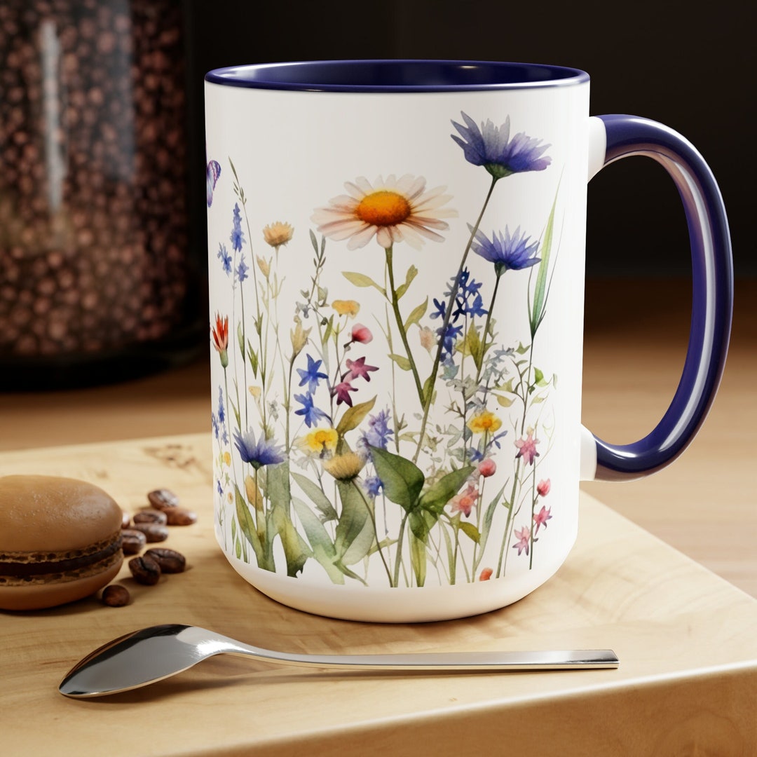 Wildflower Garden Coffee Mug: Cottagecore Two-tone Ceramic Mug (15oz ...