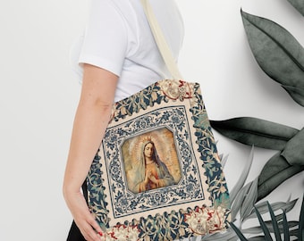 Draagtas Illustratie Maagd Maria | Religieuze devotionele bloemenlijst