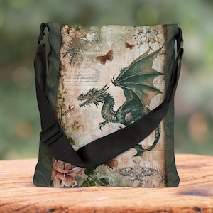 Dragon Collection tote bags Adjustable Tote Bag (AOP) all over print fantasy dark academia mythological creature dnd fan tote bag, school