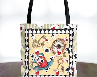 Op vintage Wonderland geïnspireerde theekransje, Alice, wit konijn, draagtas met hartjes