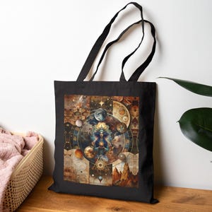 Celestial Dreams Cotton Canvas Tote Bag | Astrology, Boho Style, Eco-Friendly Bag, Gift for Her, Art Lover&#39;s Tote, Goddess tote bag,