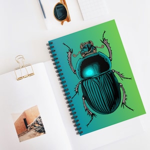 Blue Green Beetle notebook, Spiral Notebook - Ruled Line, teal colored notebook, beetle journal, insect specimen notebook, field journal,