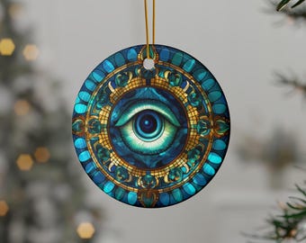 Third Eye Stain Glass style ornaments Ceramic Ornaments, 2-Side Print, (1pc, 3pcs, 5pcs, 10pcs) holiday ornaments tree ornaments wall decor