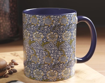 Blue Floral Pattern Accent Coffee Mug | Vintage William Morris Style