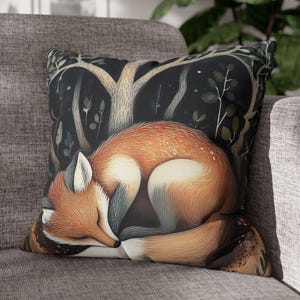 Sweet Sleeping Fox Pillowcase, Woodland Pillow Cover, Green Witch Cottage Core Home Decor, Adorable Forest Animals, Cozy Pillow Cover