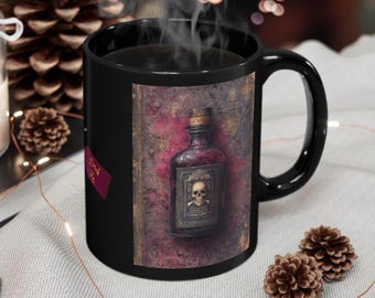 Gift Flasche Illustration Tasse | Schwarze Keramik Kaffeetasse, 11oz 15 oz