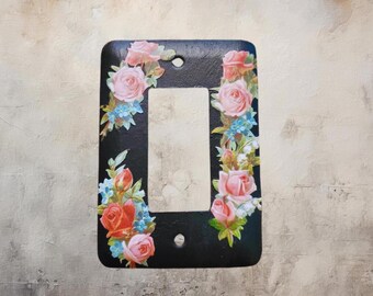 Cottagecore Rose Metal Rocker Switch Plate: Vintage Floral Decor