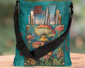 Retro Mushroom Tote Bag: Adjustable Art Supplies Carrier
