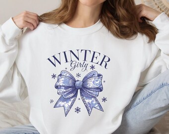 Winter Girly Bow Sweatshirt: Romantic Coquette Pullover