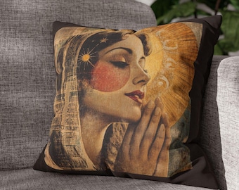 Vintage Woman Praying Pillowcase: Early 20th Century Spiritual Decor
