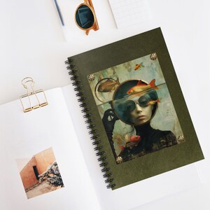 Somethings Fishy Journal, Spiral Notebook - Ruled Line, whimsical notebook, goldfish, surreal, underwater, unique gift item, fun notebook