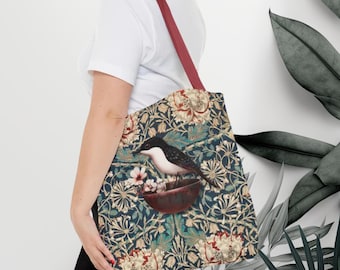 Draagtas in Morris-stijl met vogels en bloemen | Op William Morris geïnspireerd patroon