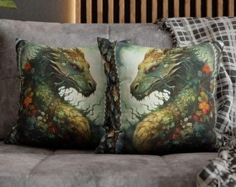 Blumen Drachen Kunstwerk Kissenbezug | Quadratischer Kissenbezug