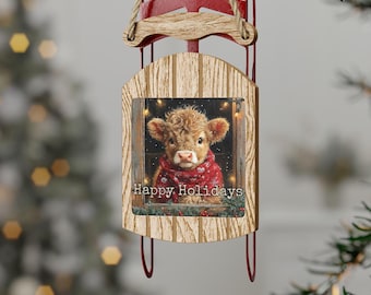 Ornament Highland Cow Slee, vintage kerstboomversiering