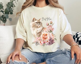 Vintage Blumen Katzen T-Shirt | Mom Pfingstrosen Grafik Tee