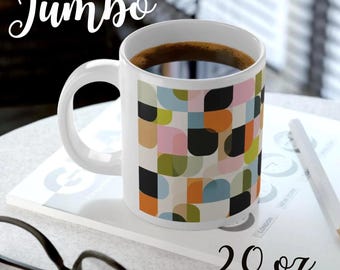 Retro geometrische Formen Tasse | 20 Unzen Jumbo Nostalgische Farben