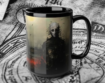 Raising Hell mug, undead, sorcery, black magic, large coffee mug, large coffee cup, fantasy, Gothic, Goth, Goblin core,gift, Black Mug, 15oz