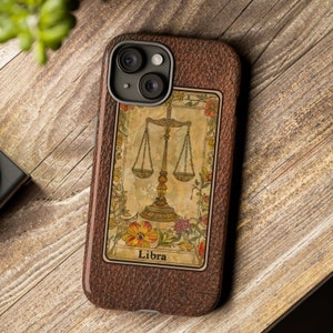 Phone case, Tough Cases, Zodiac Tarot card phone case, Libra the Scales astrology sign case, vintage style phone case, birthday gift