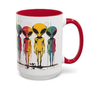 Taza de café con diseño de extraterrestre colorido: OVNI extraterrestre de ojos grandes imagen 4