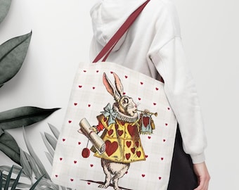 Victoriaanse draagtas met wit konijnillustratie | Alice Wonderland-hartmotief, Valentijnsdagcadeauzakje