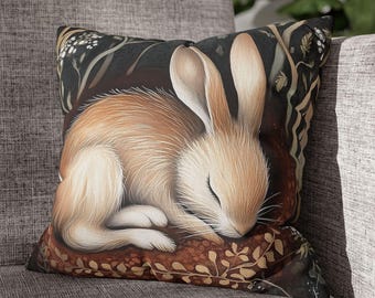 Sleeping Bunny Pillow Cover: Woodland Animals Decorative Pillowcase