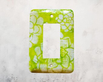 Hand Painted Succulent Metal Rocker Switch Plate: Lime Green Crackle Finish