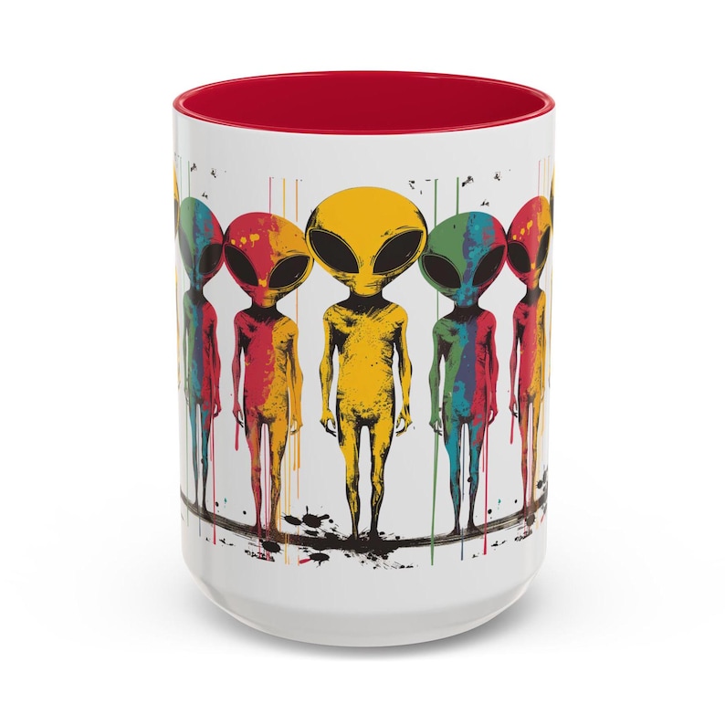 Taza de café con diseño de extraterrestre colorido: OVNI extraterrestre de ojos grandes imagen 3