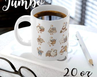 Vintage Bauernhof Gans Muster Tasse | 20 Unzen Jumbo Keramikbecher