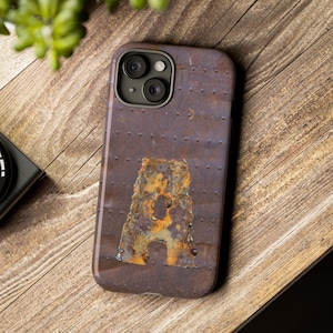 Tough Cases, Initial A phone case, personal initial case, welded metal look, rusty metal looking phone case, rugged style, industrial look A