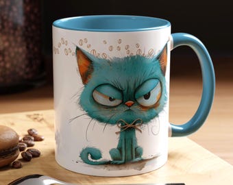 Mürrische blaue Katze Tasse | Akzent Kaffeetasse 11oz 15oz
