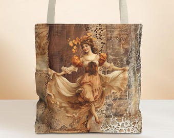 Autumn Fairycore Tote Bag, Dancing Fairy All Over Print