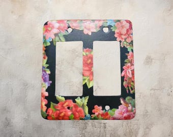 Decoupage Roses Double Rocker Switch Plate: Cottagecore Home Decor