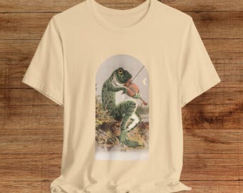 Frog Fiddling by the Water, tee shirt, t shirts, t shirt for her, tee shirt for him, vintage, frog, fiddle, Unisex Jersey Short Sleeve Tee