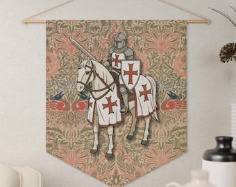 Crusader Knight on Horse Pennant | Medieval Templar Banner, Heraldic Wall Decor